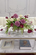 Premium All Real Touch Flowers Arrangement, French Purple Floral Decor In Glass Vase