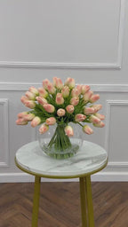 60 White Tulips Centerpiece Glass Vase