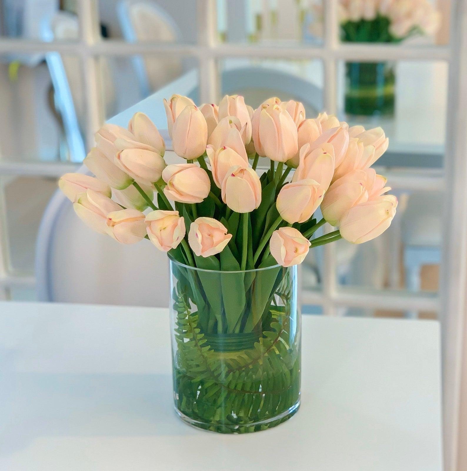 Large Real Touch Pink Tulip Cylinder Arrangement - Flovery Main image