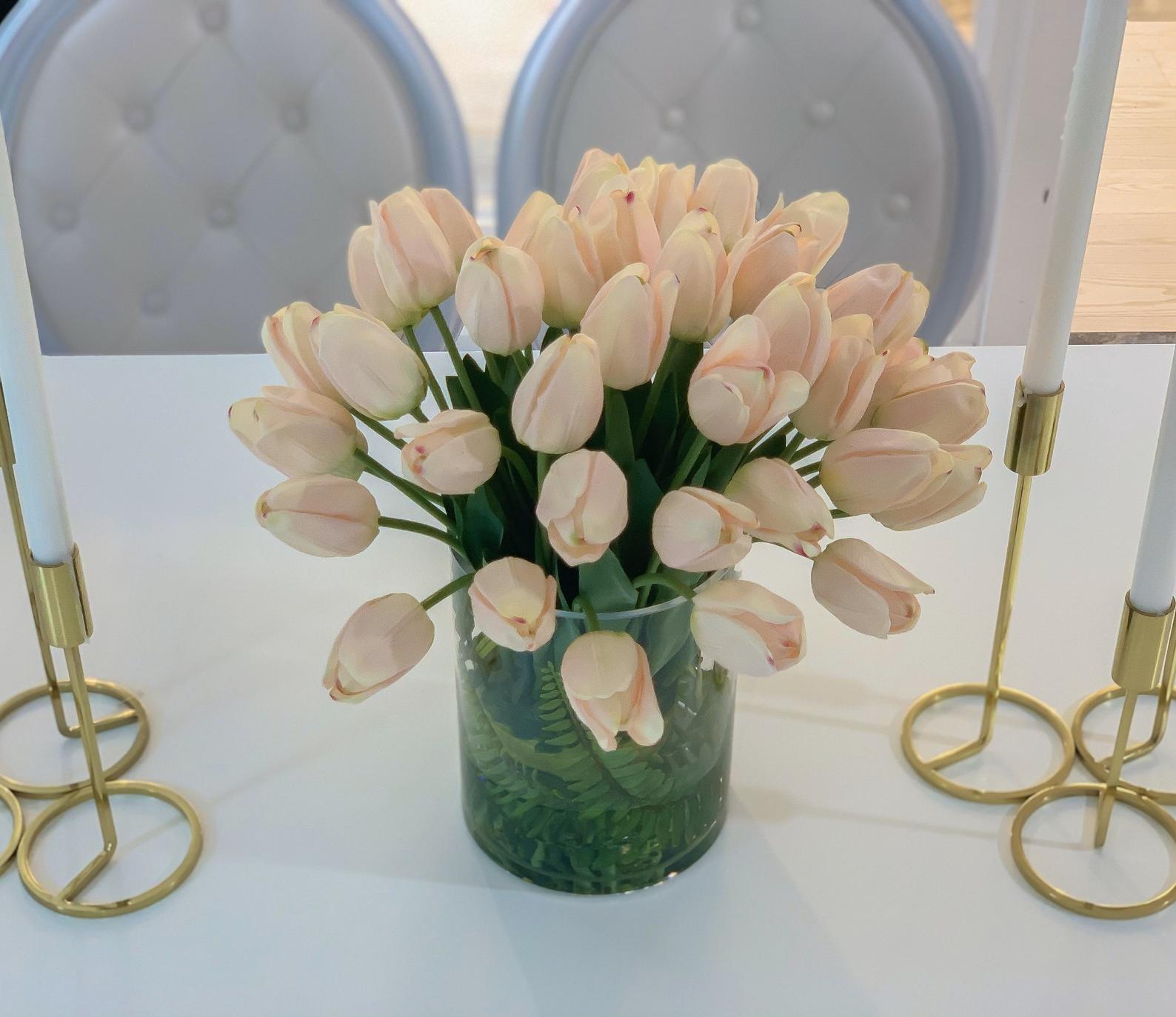 Large Real Touch Pink Tulip Cylinder Arrangement Secondary image