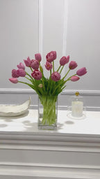 Peony Tulip Arrangement in Square Glass Vase