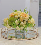 Spring/Summer Yellow Orange Peony Arrangement in Square Glass Vase