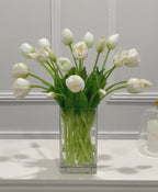 Peony Tulip Arrangement in Square Glass Vase