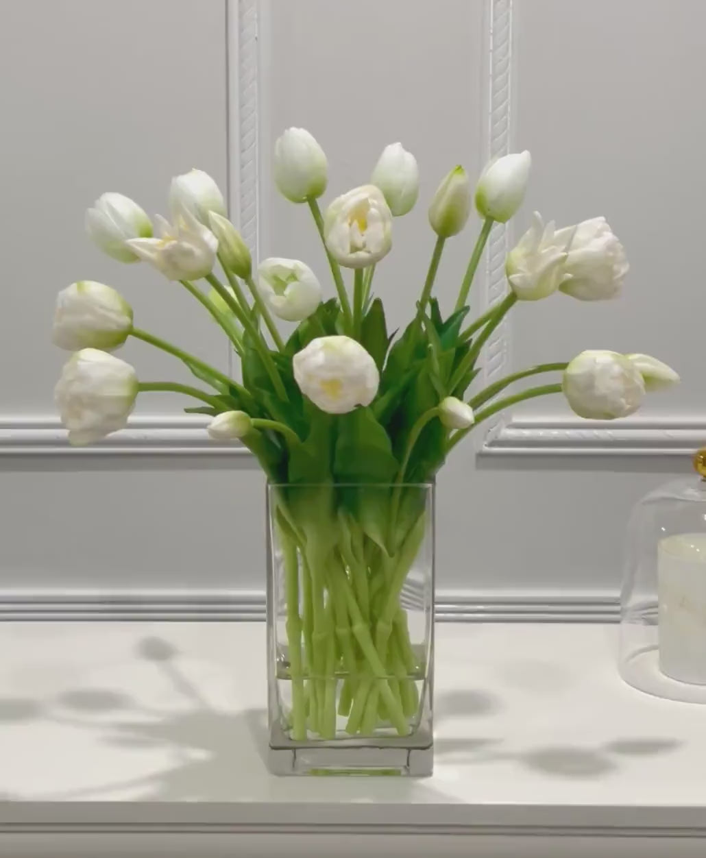 Peony Tulip Arrangement in Square Glass Vase