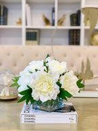 Medium Real Touch Peony Centerpiece in Square Vase - Flovery