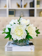Medium Real Touch Peony Centerpiece in Square Vase - Flovery