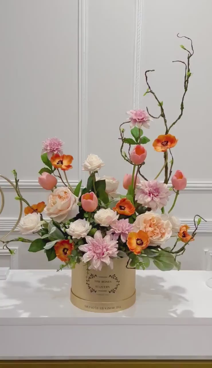X-Large Pink Real Touch Multi Flower Centerpiece In Flovery Signature Pink Box