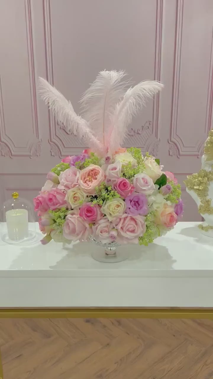 X-Large Real Touch Pink Rose Faux Floral Centerpiece