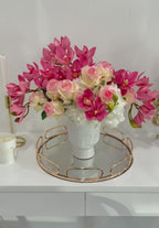 Premium Real Touch Orchid, Rose, French Hydrangea Arrangement in Ceramic Vase
