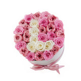 Medium Round Box Custom Letter Preserved Roses - Flovery