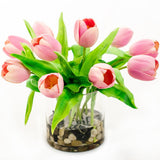 Real Touch Pink Tulip Arrangement Round Vase - Flovery