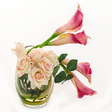 Real Touch Pink Calla Lilies Roses Bubble Arrangement - Flovery