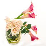 Real Touch Pink Calla Lilies Roses Bubble Arrangement - Flovery