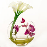 White Real Touch Calla Lily Purple Orchid Arrangement - Flovery