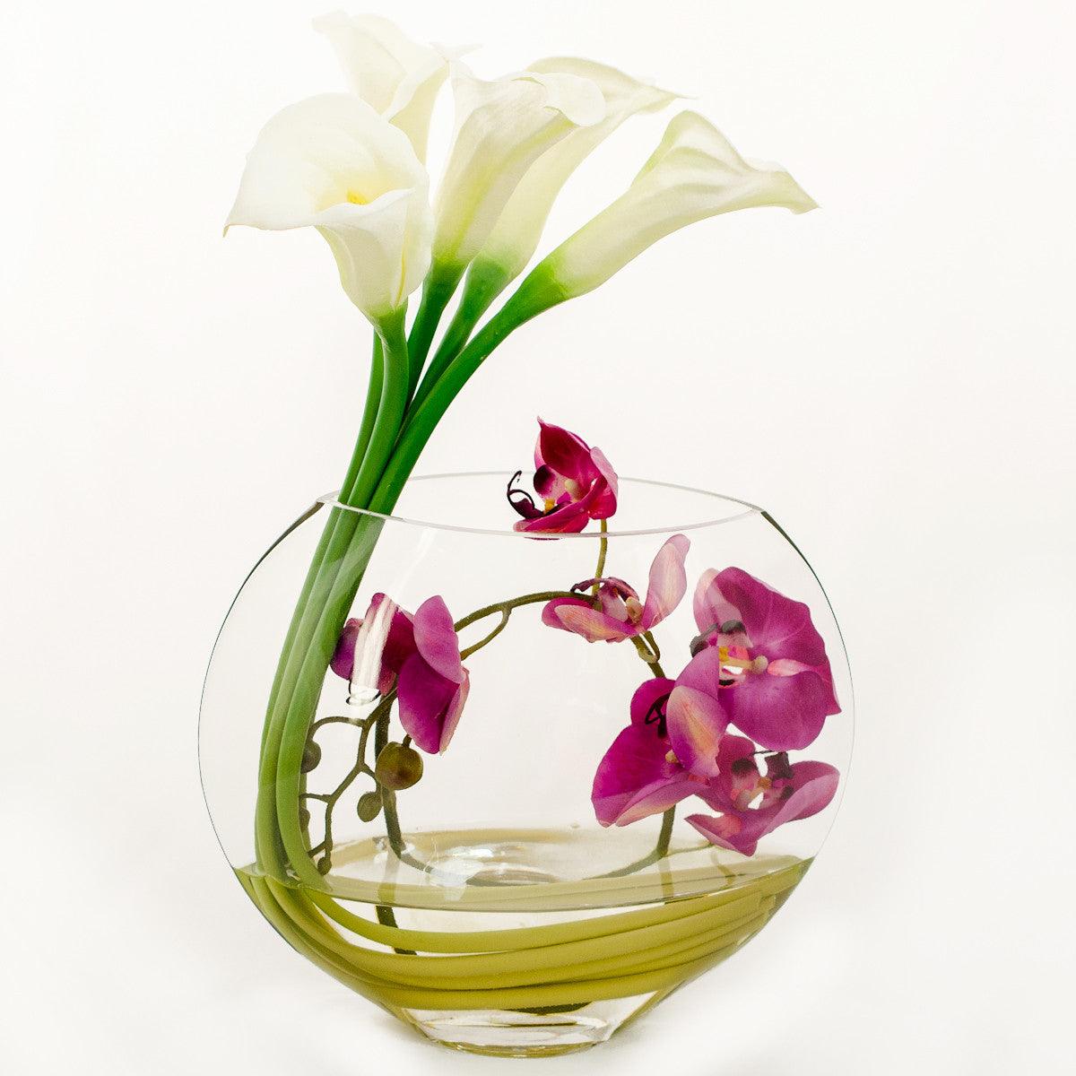 White Real Touch Calla Lily Purple Orchid Arrangement - Flovery