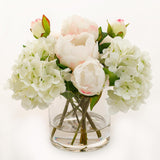 Light Pink Silk Peonies Buds Hydrangeas Arrangement - Flovery