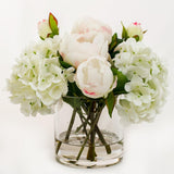 Light Pink Silk Peonies Buds Hydrangeas Arrangement - Flovery