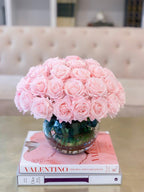 Rose Silk Flower Arrangement-Real Touch Rose Centerpiece-Silk Floral Arrangement-Table Arrangement-Roses in Faux Water-Valentine Arrangement - Flovery