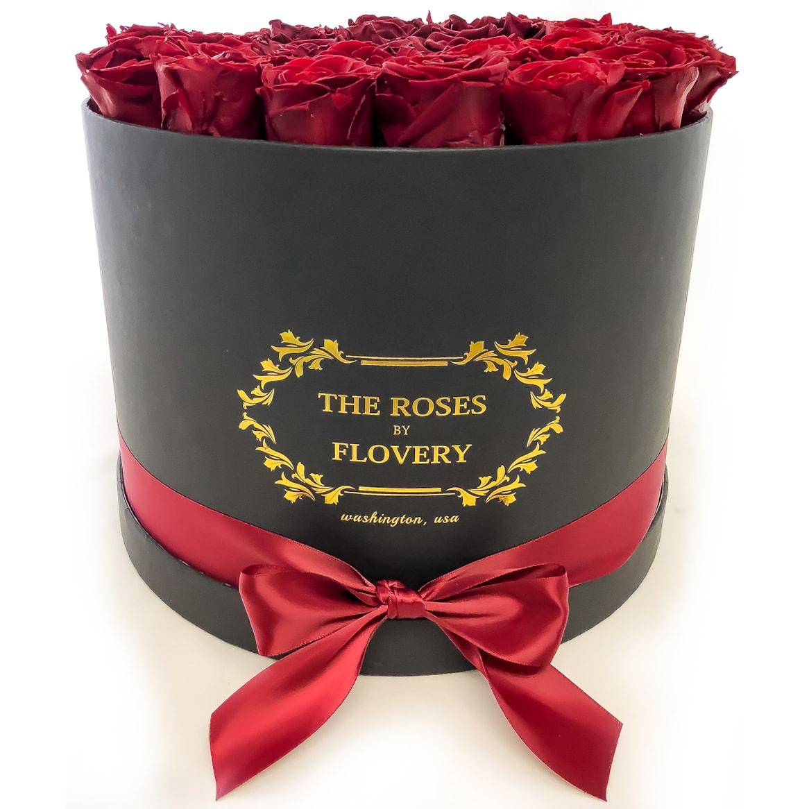 Large Signature Round Box Eternity Roses - Flovery