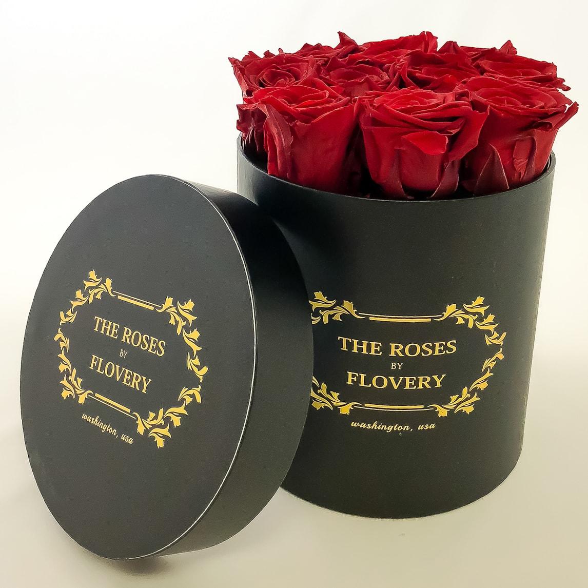 Small Signature Round Box Eternity Roses - Flovery