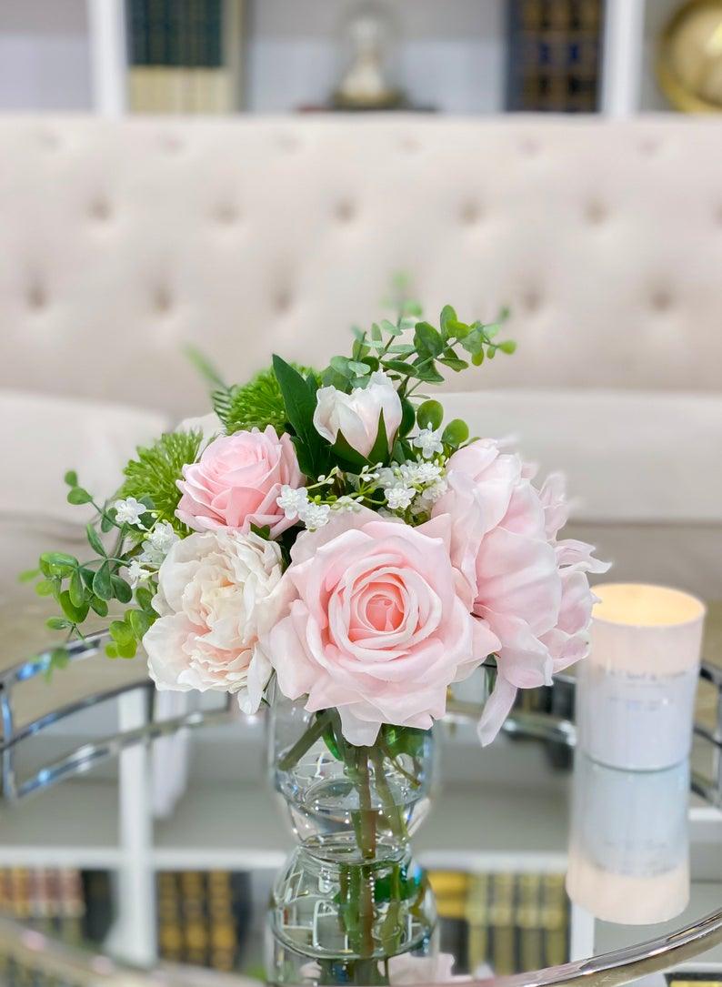 Real Touch Pastel Peony Rose Arrangement - Flovery