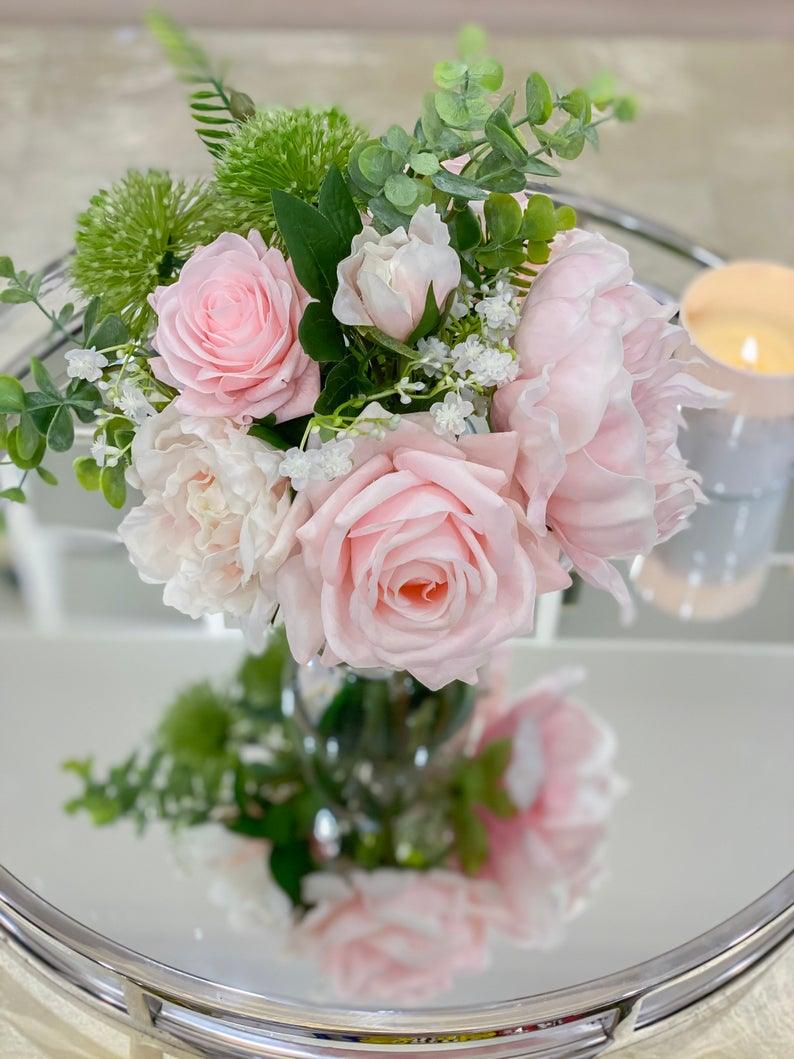 Real Touch Pastel Peony Rose Arrangement - Flovery