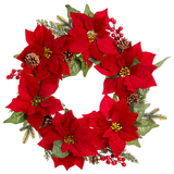 24-in Velvet Poinsettia Berry  Pine Cone Pine Wreath Red