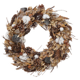 19.69-in Iced Cotton Pine Cone Pod Wreath Brown White