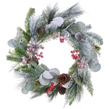 24-in Snowed Berry Pine Cone Pine Wreath Green Snow