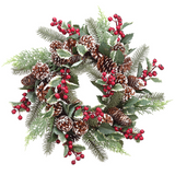 20-in Pine Cone Berry Pine Wreath Brown Red