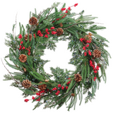 28" Mixed Pine/Pine Cone/Berry Wreath Green Red