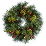 24-in Pine Cone Berry Pine Wreath Brown Green