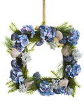 22-inWx22-inL Hydrangea Shell Pine Wreath Blue Green