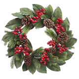 24-in Berry Pine Cone Pine Wreath Red Green