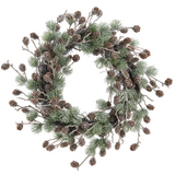 20-in Glittered Pine Wreath With Pine Cone Green Brown