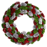 30" Pine Cone Wreath  Red Green