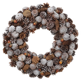 21-in Pine Cone Wreath  Brown Whitewashed