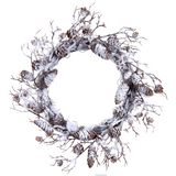 24-in Snowed Pine Cone Wreath  Brown White