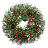 24-in Holly Berry Pine Cone  Pine Wreath Red Brown