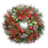 24-in Ornament Ball Berry Holly  Pine Wreath Red Green