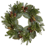 24-in Magnolia Leaf Pine Cone Pine Wreath Green Brown