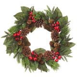24-in Pine Cone Berry Mixed Pine Wreath Green Brown
