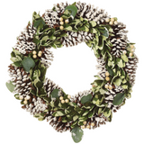 16.9-inD Snowed Pine Cone  Berry Willow Wreath Brown Green