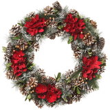 18.8-inD Snowed Pine Cone  Berry Wood Chip Flower Wreath Red Brown