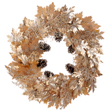 30-in Glittered Metallic Maple Pine Cone Twig Wreath Gold Brown