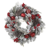 24" Snowed Ornament/Pine Cone/Pine Wreath Red White