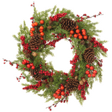 24-in Pine Cone Berry Cedar Wreath Brown Green