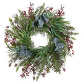 20-in Berry Pine Cone  Eucalyptus Pine Wreath Red Green