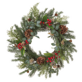 22" Berry/Pine Cone/Cedar Wreath Green Red