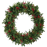 20-in Holiday Boxwood Wreath With Berry Green Red